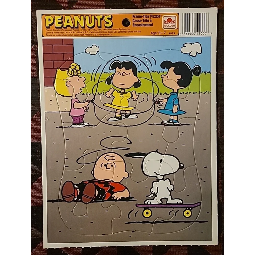 Vintage Peanuts Charlie Brown Lucy Snoopy Sally Golden Frame-Tray 12 pc Puzzle - Picture 2 of 8